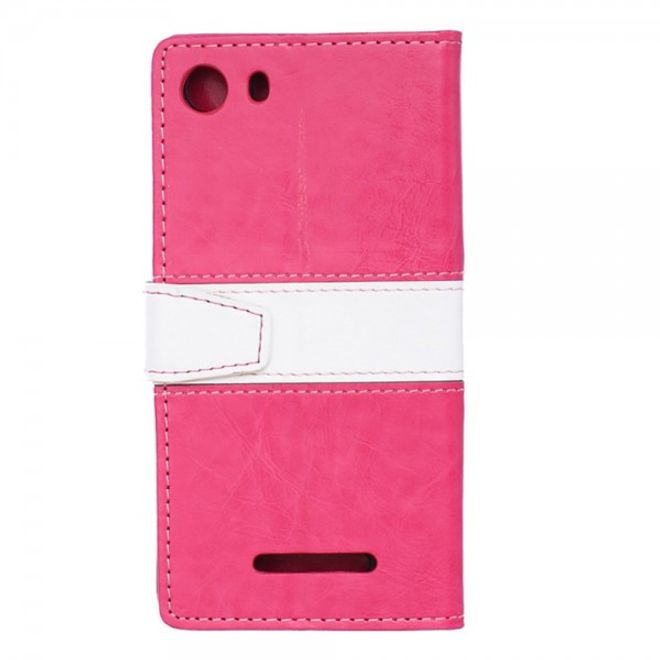 Wiko Lenny2 Zweifarbige Crazy Horse Leder Case Hülle mit Standfunktion - rosa