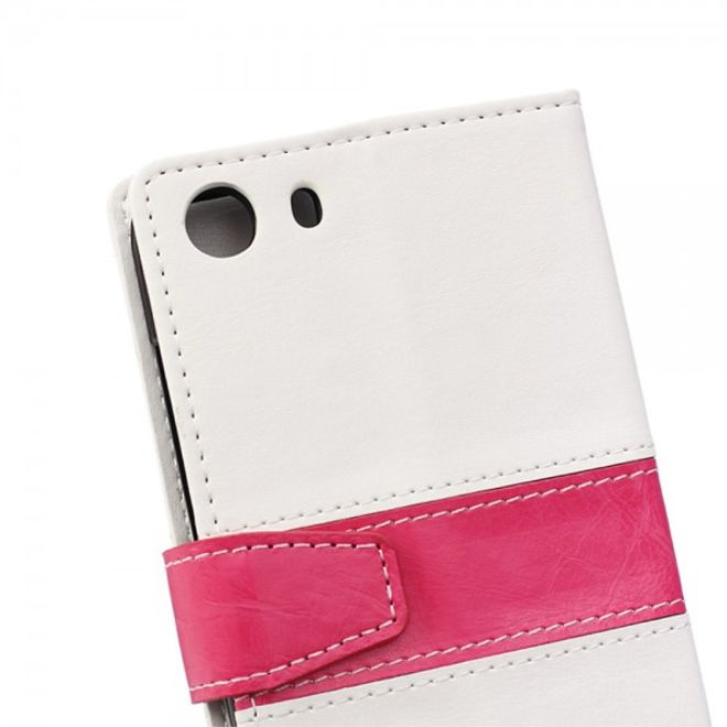 Wiko Lenny2 Zweifarbige Crazy Horse Leder Case Hülle mit Standfunktion - weiss