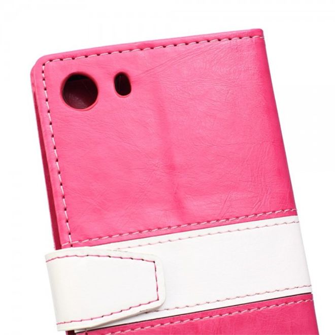 Wiko Lenny2 Zweifarbige Crazy Horse Leder Case Hülle mit Standfunktion - rosa