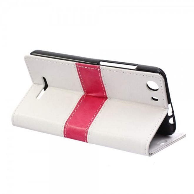 Wiko Lenny2 Zweifarbige Crazy Horse Leder Case Hülle mit Standfunktion - weiss