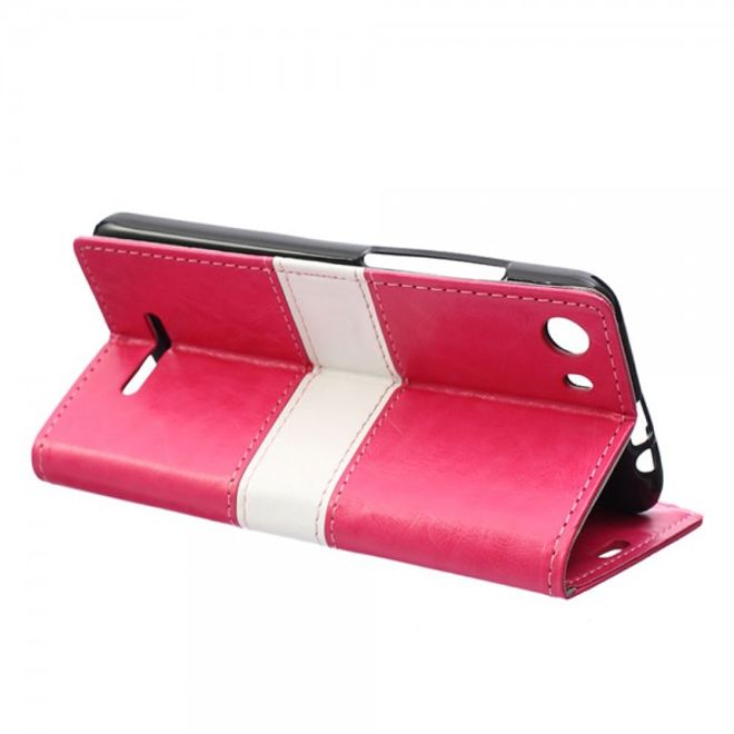 Wiko Lenny2 Zweifarbige Crazy Horse Leder Case Hülle mit Standfunktion - rosa