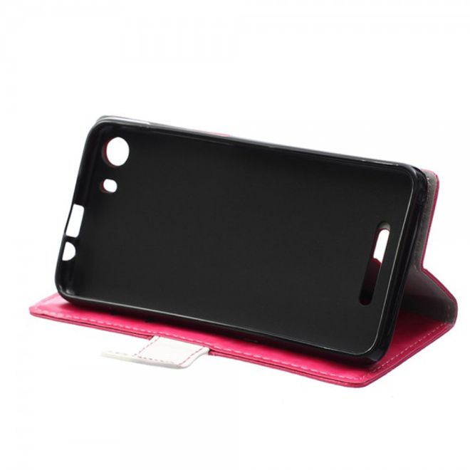 Wiko Lenny2 Zweifarbige Crazy Horse Leder Case Hülle mit Standfunktion - rosa