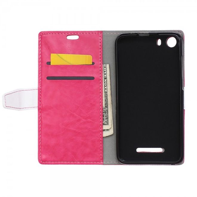 Wiko Lenny2 Zweifarbige Crazy Horse Leder Case Hülle mit Standfunktion - rosa