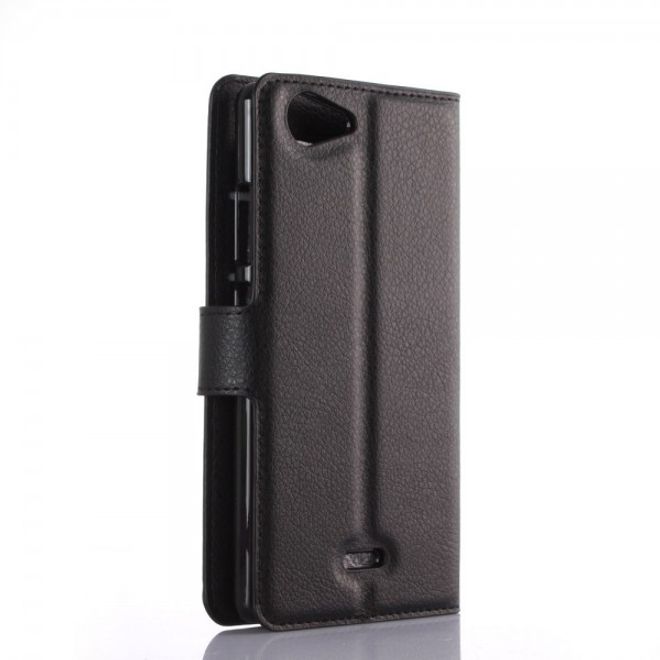 Wiko Pulp 4G Schicke Leder Case Hülle mit Litchitextur Kreditkartenslot - schwarz