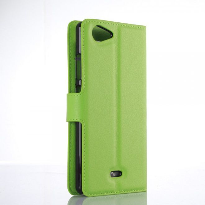 Wiko Pulp 4G Schicke Leder Case Hülle mit Litchitextur Kreditkartenslot - grün