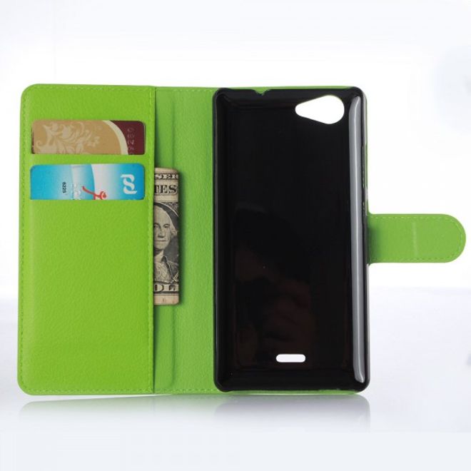 Wiko Pulp 4G Schicke Leder Case Hülle mit Litchitextur Kreditkartenslot - grün