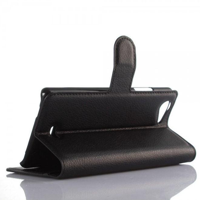 Wiko Pulp 4G Schicke Leder Case Hülle mit Litchitextur Kreditkartenslot - schwarz