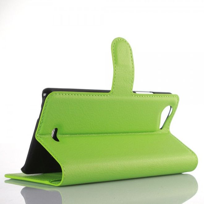 Wiko Pulp 4G Schicke Leder Case Hülle mit Litchitextur Kreditkartenslot - grün