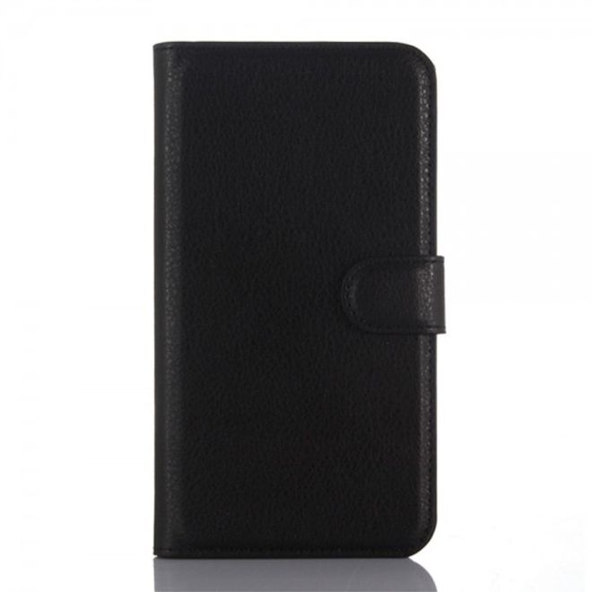 Wiko Pulp 4G Schicke Leder Case Hülle mit Litchitextur Kreditkartenslot - schwarz