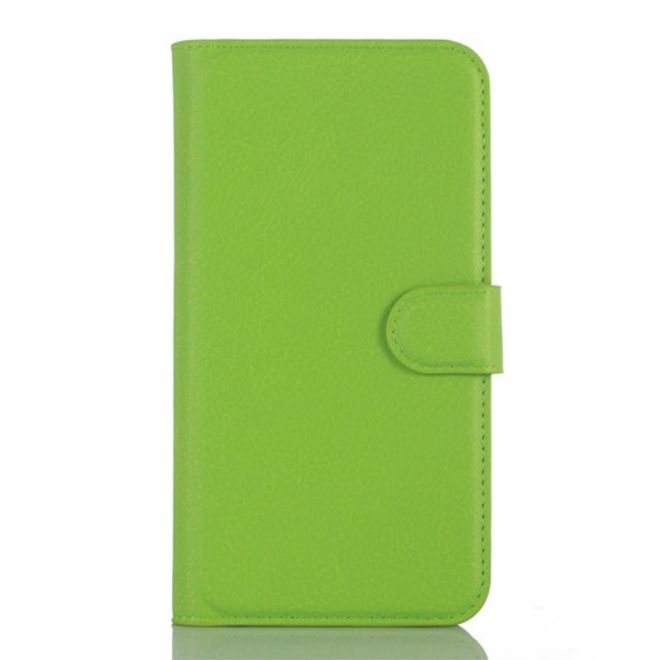 Wiko Pulp 4G Schicke Leder Case Hülle mit Litchitextur Kreditkartenslot - grün
