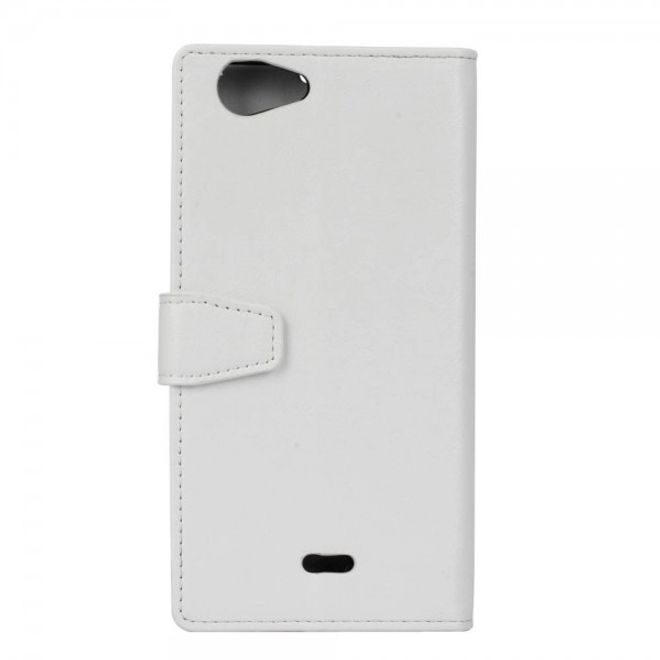 Wiko Pulp Fab 4G Klassische Crazy Horse Leder Flip Cover Hülle mit Standfunktion - weiss