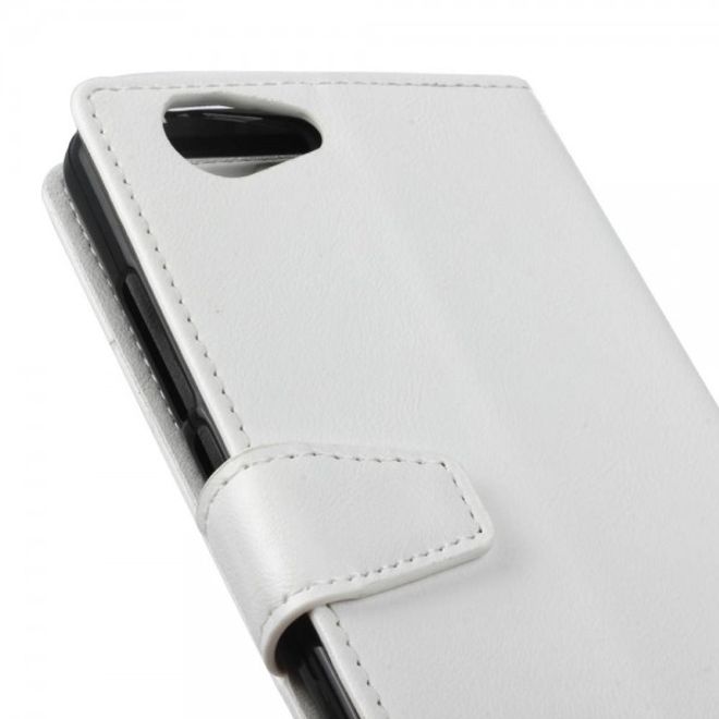 Wiko Pulp Fab 4G Klassische Crazy Horse Leder Flip Cover Hülle mit Standfunktion - weiss