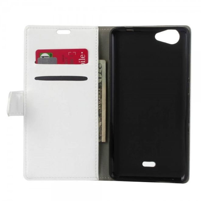 Wiko Pulp Fab 4G Klassische Crazy Horse Leder Flip Cover Hülle mit Standfunktion - weiss