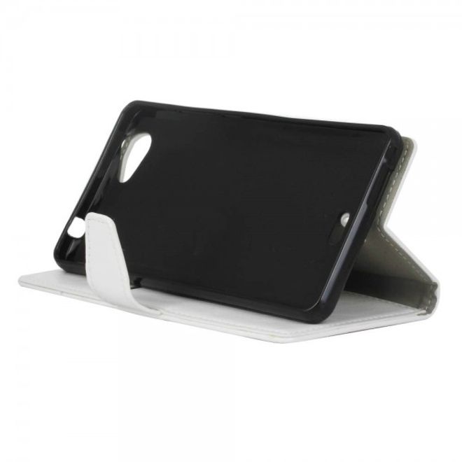 Wiko Pulp Fab 4G Klassische Crazy Horse Leder Flip Cover Hülle mit Standfunktion - weiss