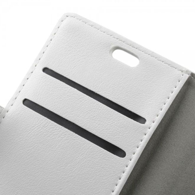 Wiko Pulp Fab 4G Klassische Crazy Horse Leder Flip Cover Hülle mit Standfunktion - weiss