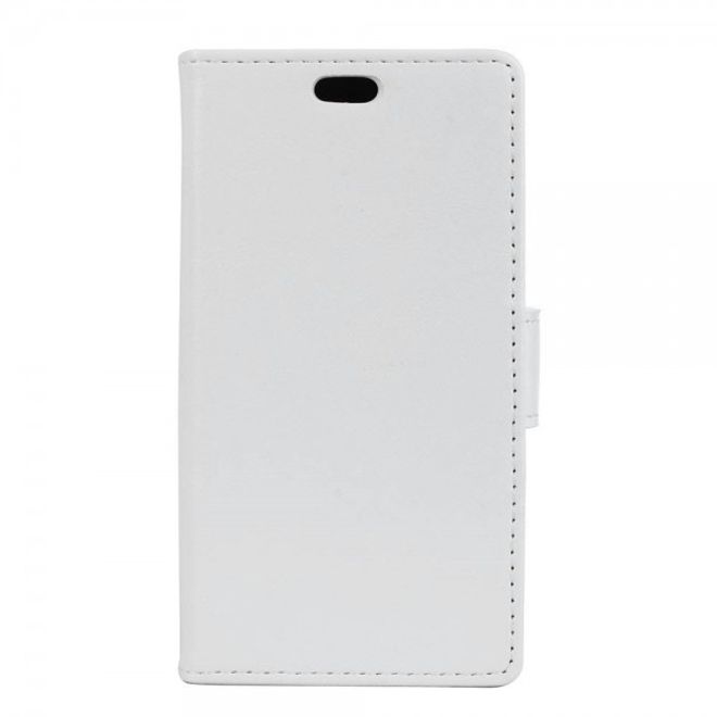 Wiko Pulp Fab 4G Klassische Crazy Horse Leder Flip Cover Hülle mit Standfunktion - weiss