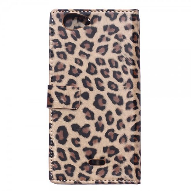 Wiko Pulp Fab 4G Leder Case Hülle mit Leopardmuster