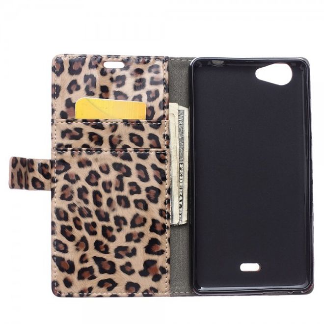 Wiko Pulp Fab 4G Leder Case Hülle mit Leopardmuster