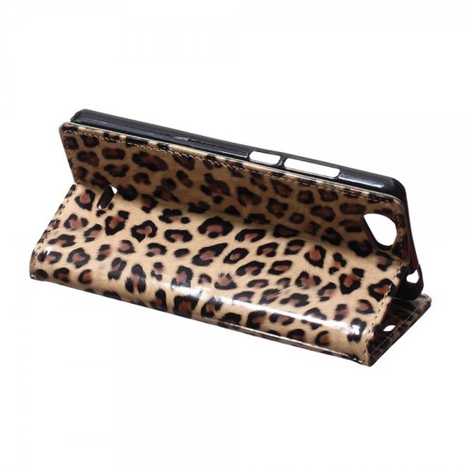 Wiko Pulp Fab 4G Leder Case Hülle mit Leopardmuster