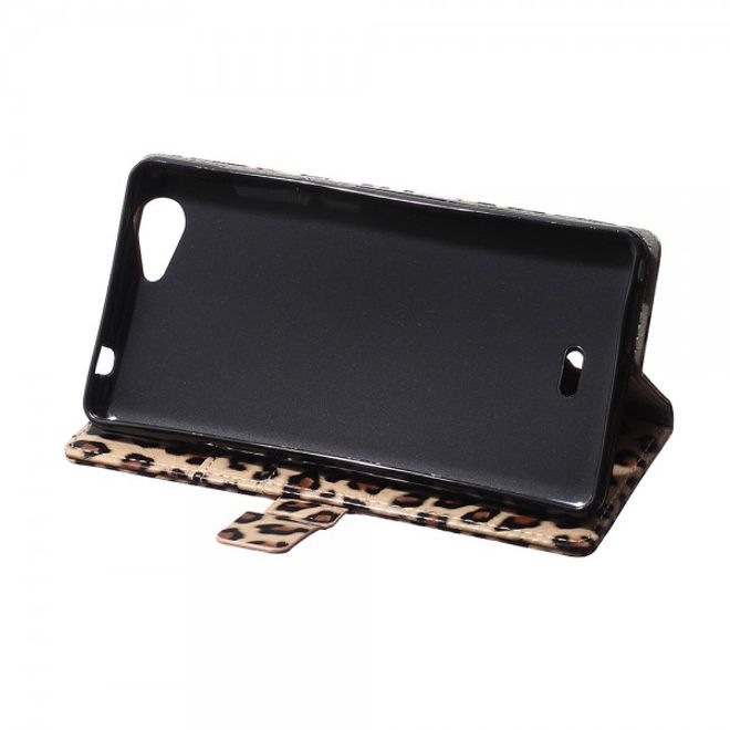 Wiko Pulp Fab 4G Leder Case Hülle mit Leopardmuster