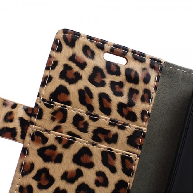 Wiko Pulp Fab 4G Leder Case Hülle mit Leopardmuster