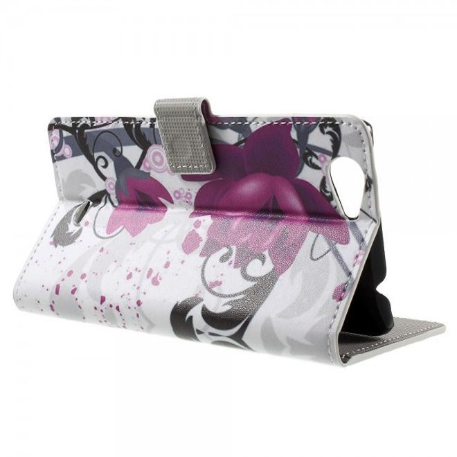 Wiko Pulp Fab 4G Leder Cover Handyhülle mit Lotus Blumen