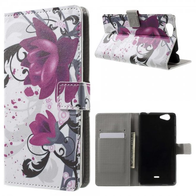 Wiko Pulp Fab 4G Leder Cover Handyhülle mit Lotus Blumen