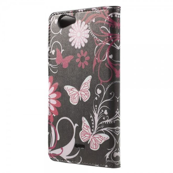Wiko Pulp Fab 4G Leder Cover Handyhülle mit Schmetterlingen und Blumen