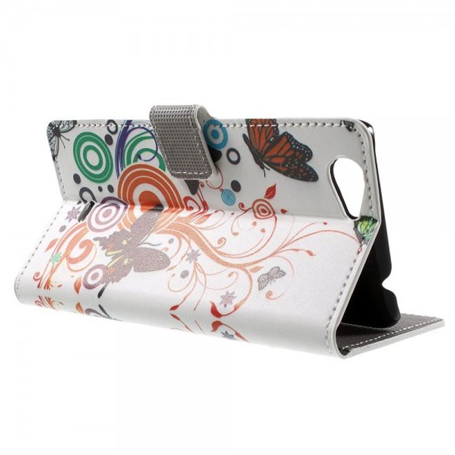 Wiko Pulp Fab 4G Leder Cover Handyhülle mit Schmetterlingen und Kreisen