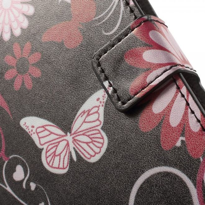 Wiko Pulp Fab 4G Leder Cover Handyhülle mit Schmetterlingen und Blumen