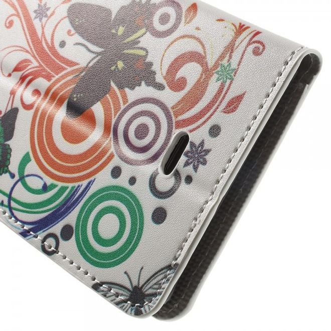 Wiko Pulp Fab 4G Leder Cover Handyhülle mit Schmetterlingen und Kreisen