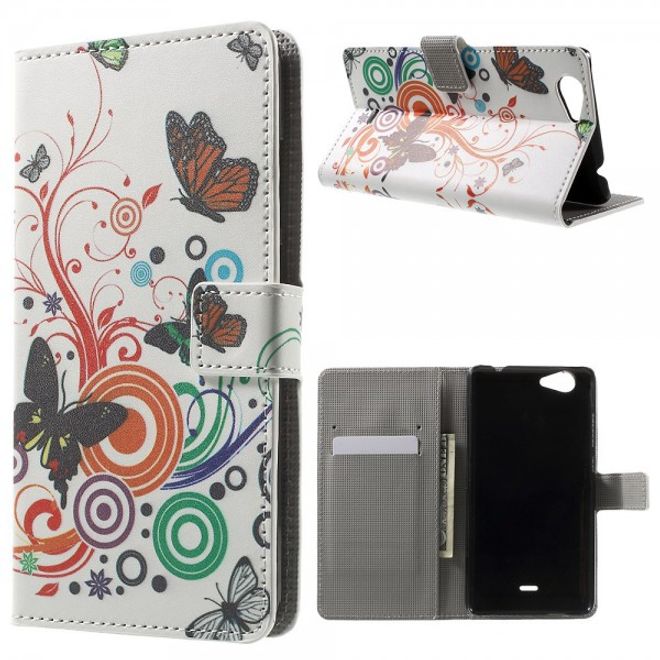 Wiko Pulp Fab 4G Leder Cover Handyhülle mit Schmetterlingen und Kreisen