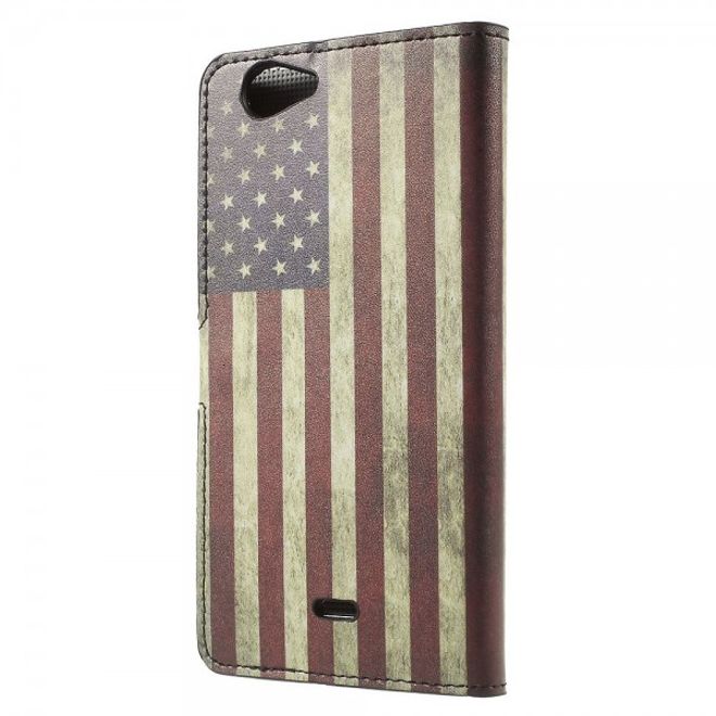Wiko Pulp Fab 4G Leder Cover Handyhülle mit USA Flagge im Retrolook
