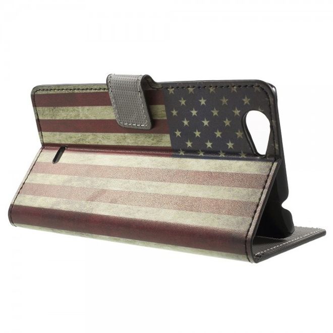 Wiko Pulp Fab 4G Leder Cover Handyhülle mit USA Flagge im Retrolook
