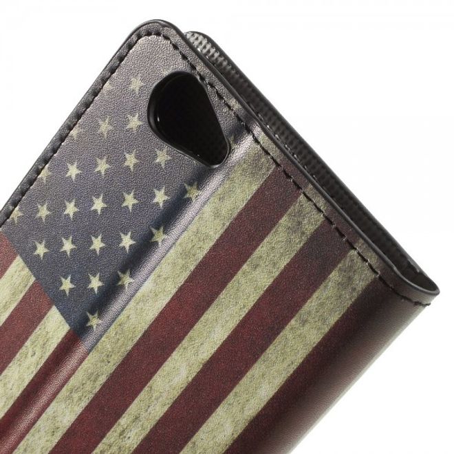 Wiko Pulp Fab 4G Leder Cover Handyhülle mit USA Flagge im Retrolook