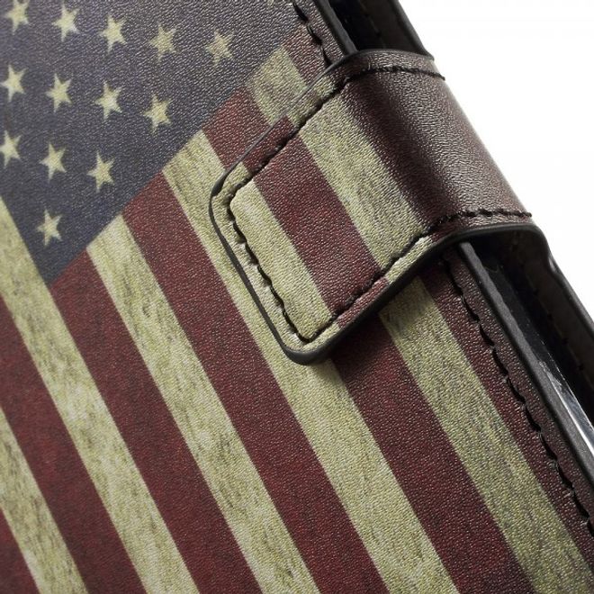 Wiko Pulp Fab 4G Leder Cover Handyhülle mit USA Flagge im Retrolook
