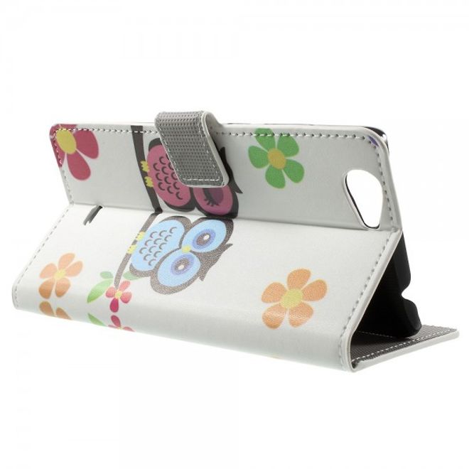Wiko Pulp Fab 4G Leder Cover Handyhülle mit verliebtem Eulenpärchen