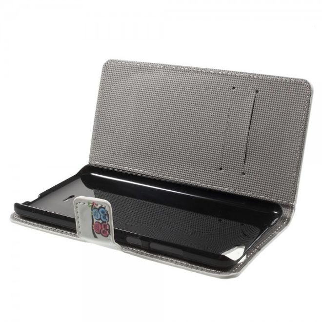 Wiko Pulp Fab 4G Leder Cover Handyhülle mit verliebtem Eulenpärchen