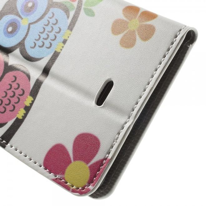 Wiko Pulp Fab 4G Leder Cover Handyhülle mit verliebtem Eulenpärchen