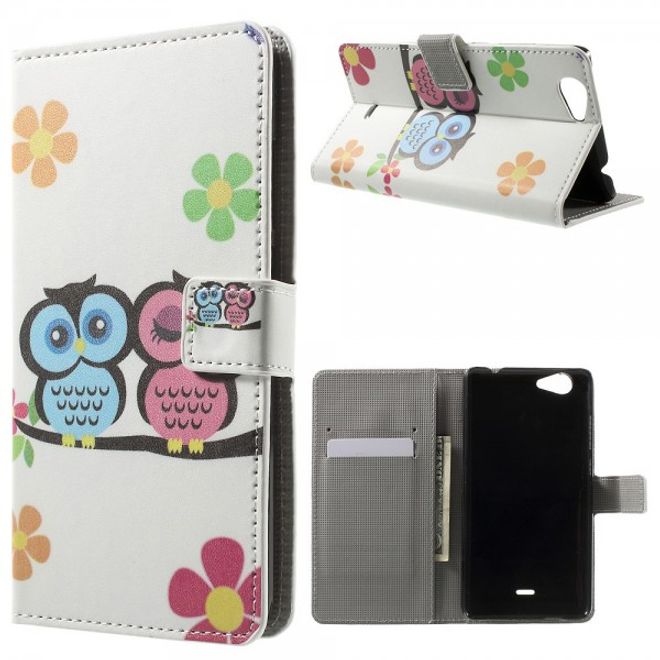 Wiko Pulp Fab 4G Leder Cover Handyhülle mit verliebtem Eulenpärchen