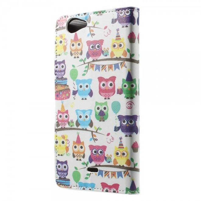 Wiko Pulp Fab 4G Leder Cover Handyhülle mit vielen kleinen Eulen
