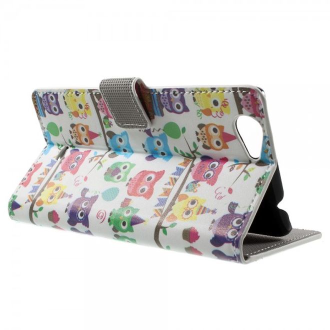 Wiko Pulp Fab 4G Leder Cover Handyhülle mit vielen kleinen Eulen