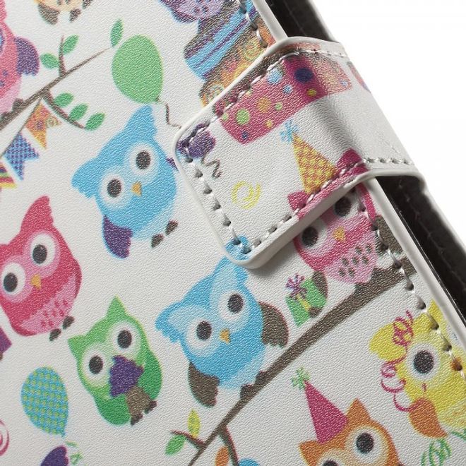 Wiko Pulp Fab 4G Leder Cover Handyhülle mit vielen kleinen Eulen