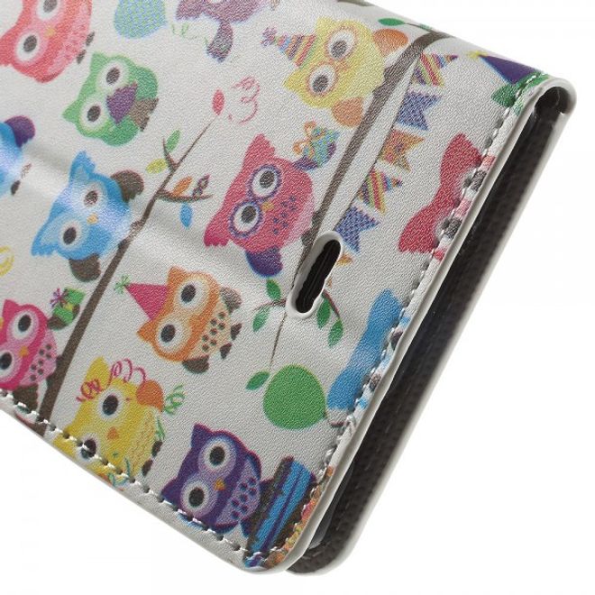 Wiko Pulp Fab 4G Leder Cover Handyhülle mit vielen kleinen Eulen