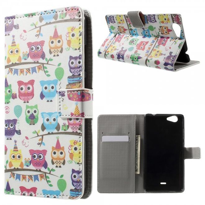 Wiko Pulp Fab 4G Leder Cover Handyhülle mit vielen kleinen Eulen
