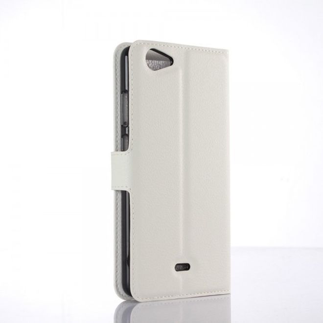 Wiko Pulp Fab 4G Schicke Leder Case Hülle mit Litchitextur und Standfunktion - weiss