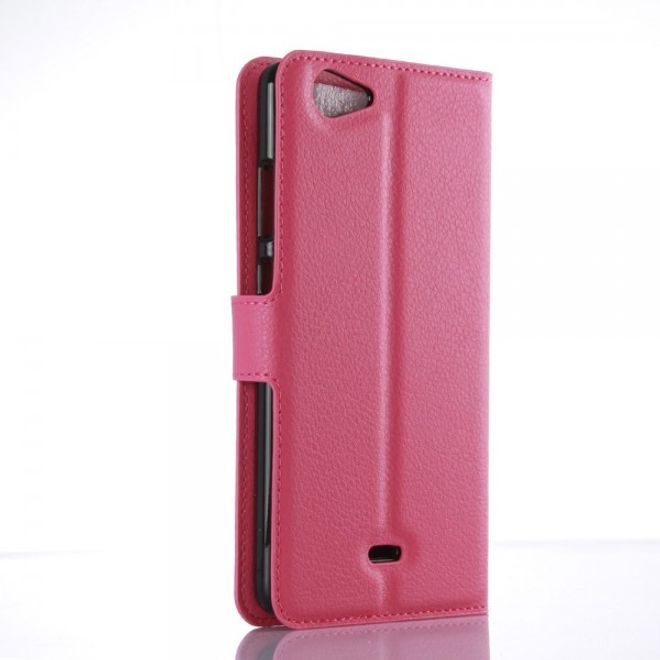 Wiko Pulp Fab 4G Schicke Leder Case Hülle mit Litchitextur und Standfunktion - rosa
