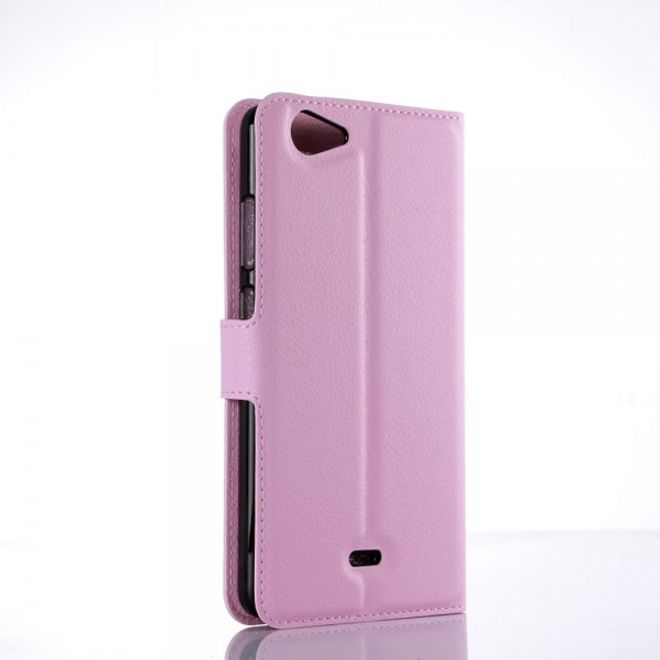 Wiko Pulp Fab 4G Schicke Leder Case Hülle mit Litchitextur und Standfunktion - pink