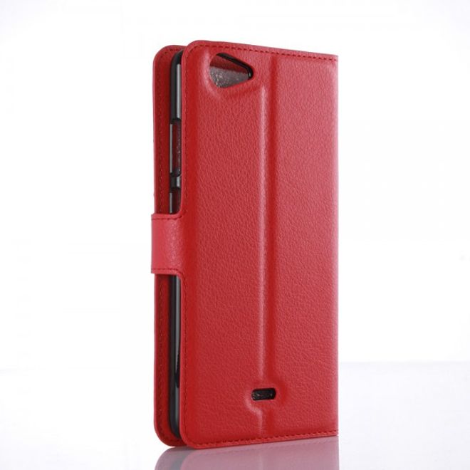 Wiko Pulp Fab 4G Schicke Leder Case Hülle mit Litchitextur und Standfunktion - rot