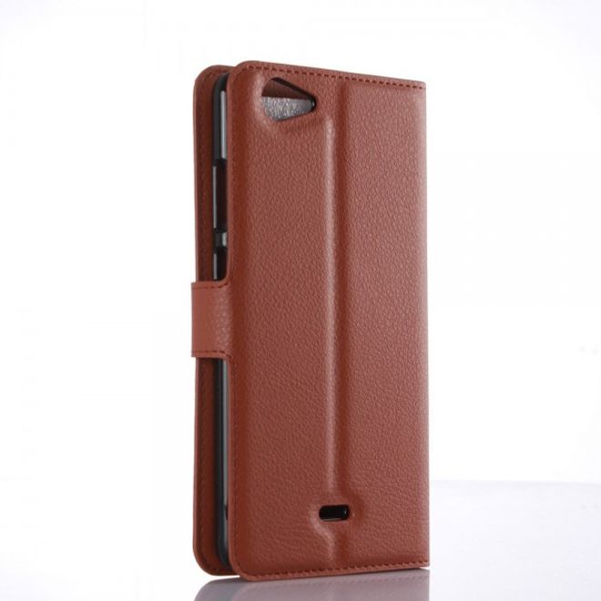 Wiko Pulp Fab 4G Schicke Leder Case Hülle mit Litchitextur und Standfunktion - braun